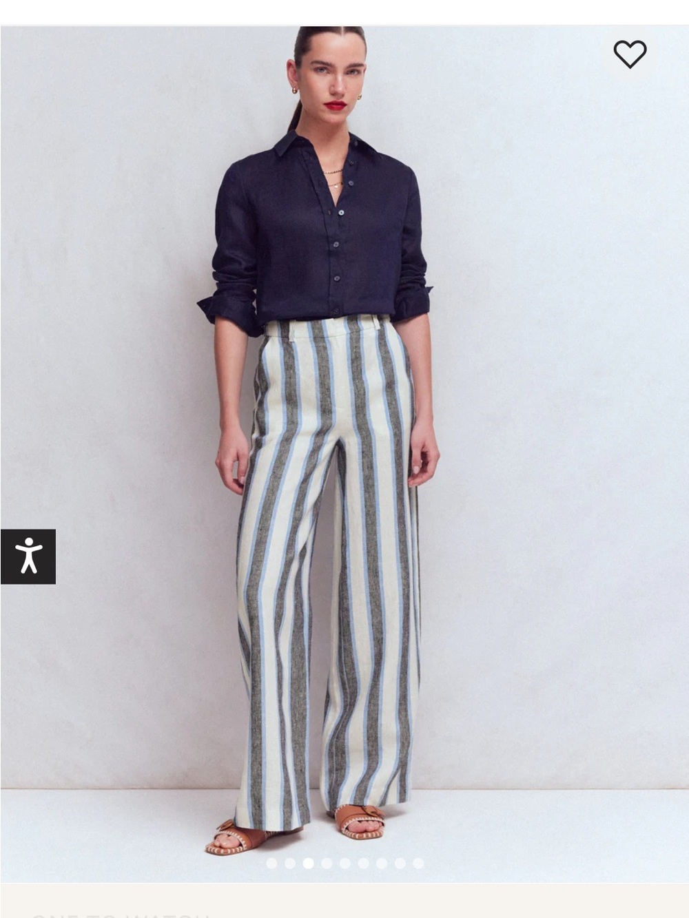 Boden Striped belgravia Wide-Leg Linen-Blend Pants in Ivory & Blue 2p